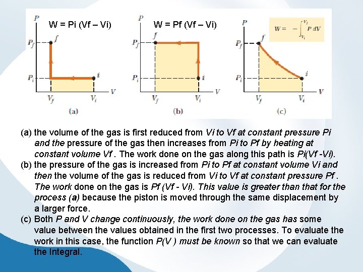 W = Pi (Vf – Vi) W = Pf (Vf – Vi) (a) the