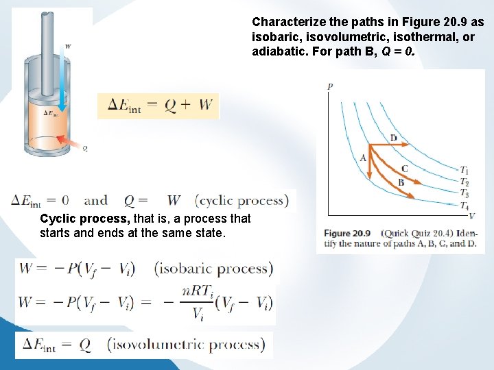 Characterize the paths in Figure 20. 9 as isobaric, isovolumetric, isothermal, or adiabatic. For