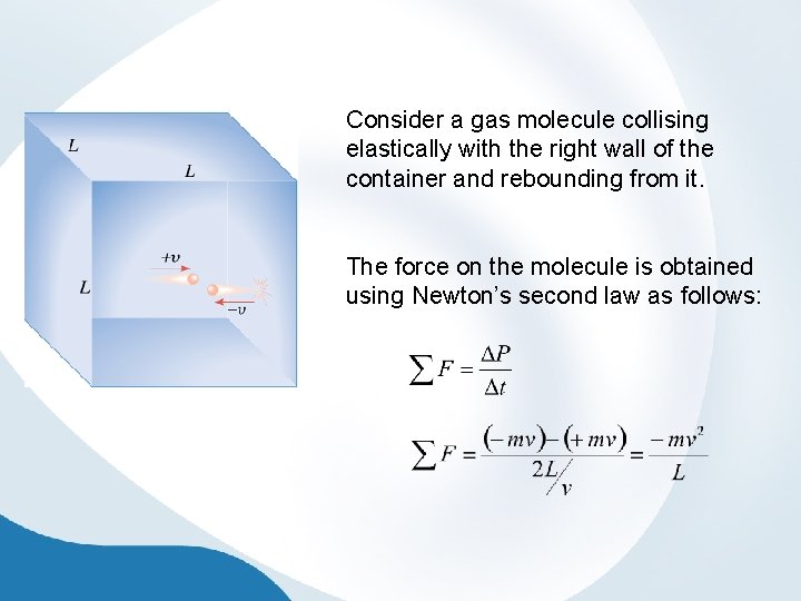 Consider a gas molecule collising elastically with the right wall of the container and