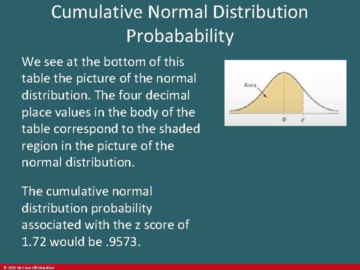 Cumulative Normal Distribution Probabability We see at the bottom of this table the picture