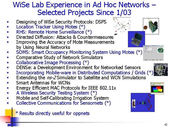 Wi. Se Lab Experience in Ad Hoc Networks – Selected Projects Since 1/03 §