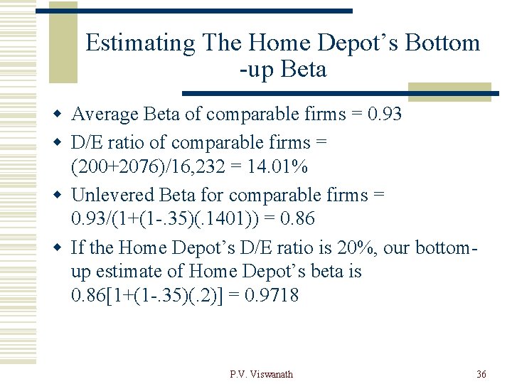 Estimating The Home Depot’s Bottom -up Beta w Average Beta of comparable firms =