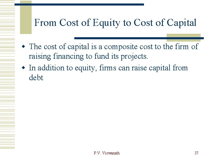 From Cost of Equity to Cost of Capital w The cost of capital is