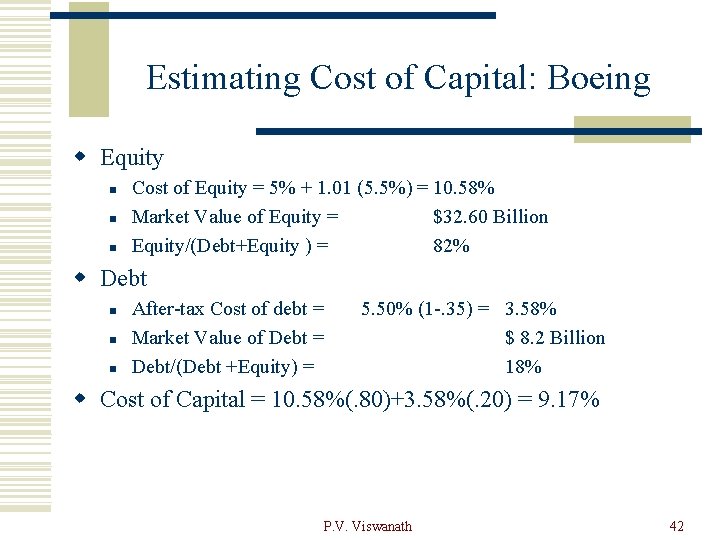 Estimating Cost of Capital: Boeing w Equity n n n Cost of Equity =