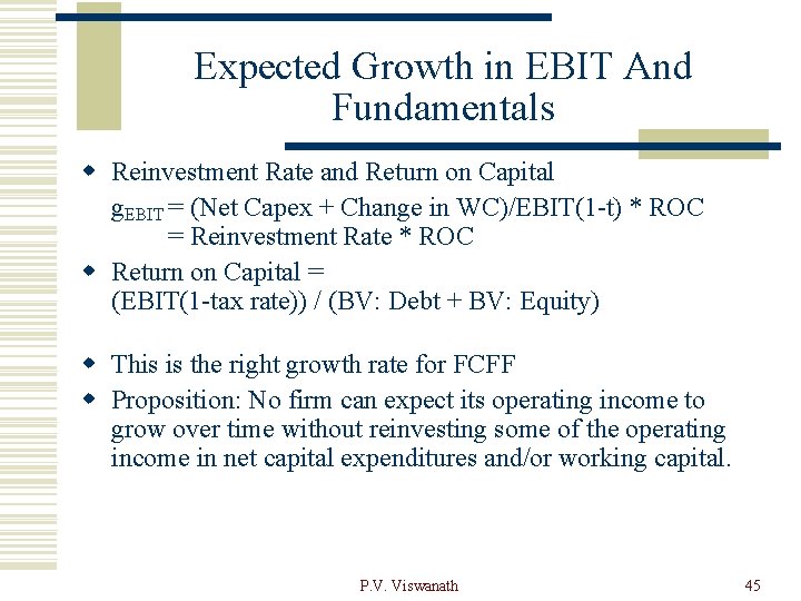 Expected Growth in EBIT And Fundamentals w Reinvestment Rate and Return on Capital g.