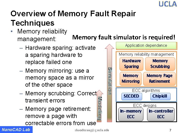 UCLA Overview of Memory Fault Repair Techniques • Memory reliability Memory fault simulator is UCLA Overview of Memory Fault Repair Techniques • Memory reliability Memory fault simulator is