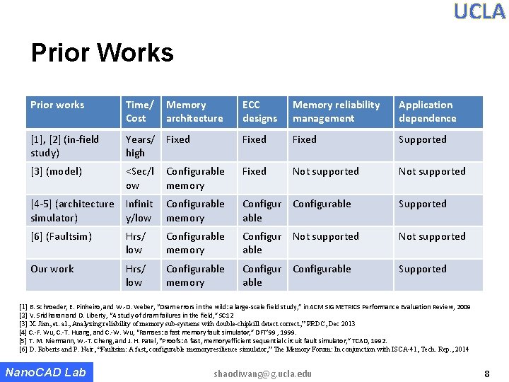 UCLA Prior Works Prior works Time/ Cost [1], [2] (in-field study) [3] (model) Memory