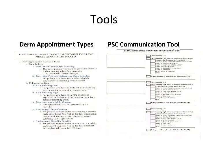 Tools Derm Appointment Types PSC Communication Tool 