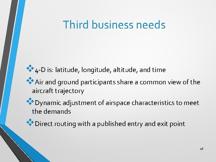 Third business needs v 4 -D is: latitude, longitude, altitude, and time v. Air