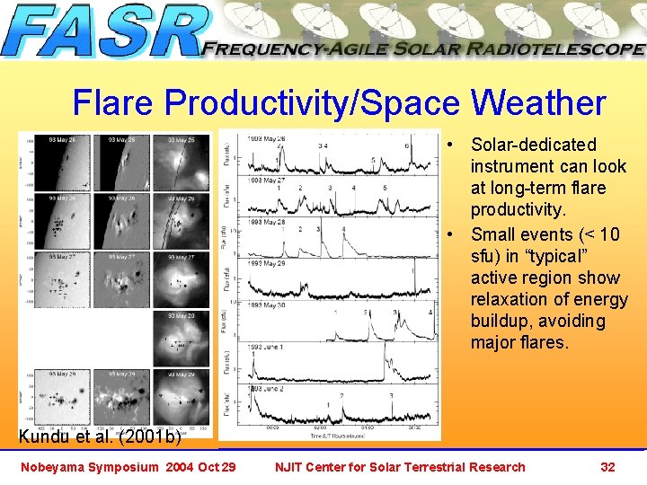 Flare Productivity/Space Weather • Solar-dedicated instrument can look at long-term flare productivity. • Small