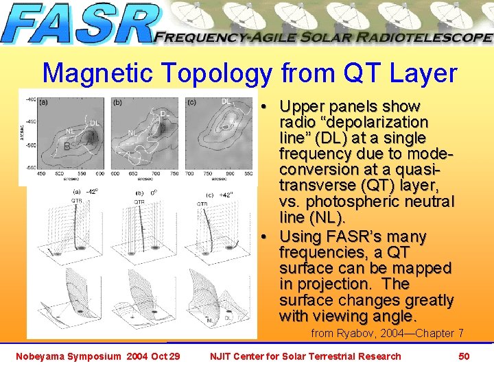 Magnetic Topology from QT Layer • Upper panels show radio “depolarization line” (DL) at