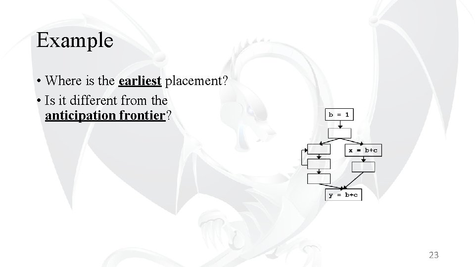 Example • Where is the earliest placement? • Is it different from the anticipation