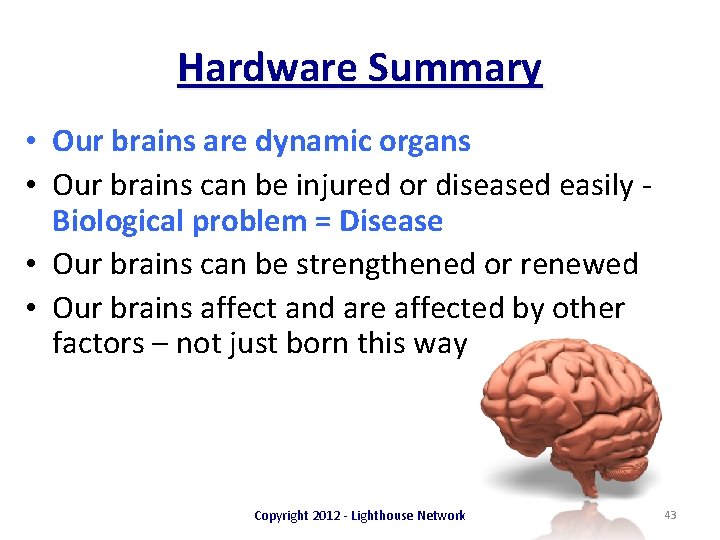 Hardware Summary • Our brains are dynamic organs • Our brains can be injured