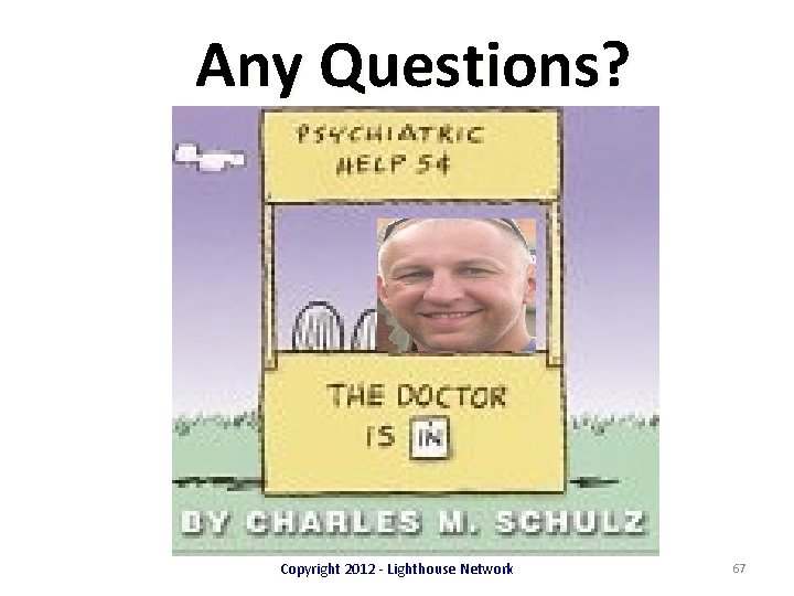 Any Questions? Copyright 2012 - Lighthouse Network 67 