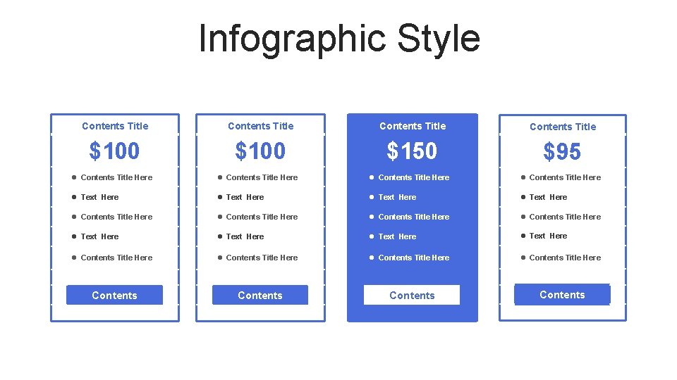 Infographic Style Contents Title $100 $150 $95 l Contents Title Here l Contents Title