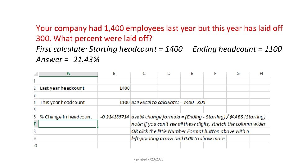 Your company had 1, 400 employees last year but this year has laid off