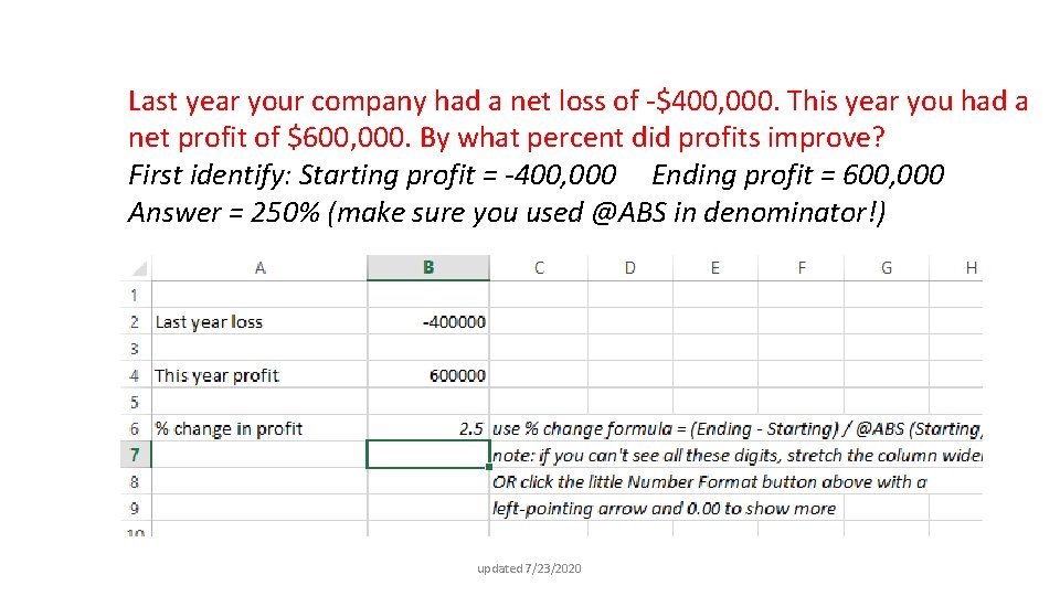 Last year your company had a net loss of -$400, 000. This year you