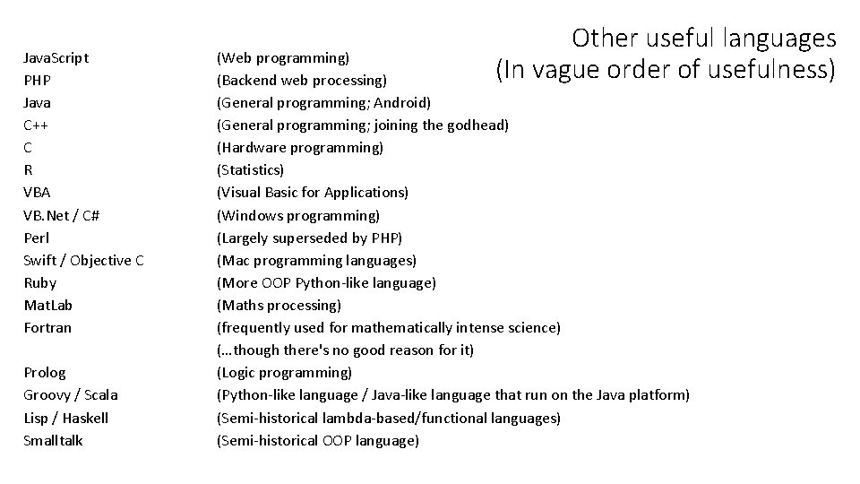 Java. Script PHP Java C++ C R VBA VB. Net / C# Perl Swift Java. Script PHP Java C++ C R VBA VB. Net / C# Perl Swift