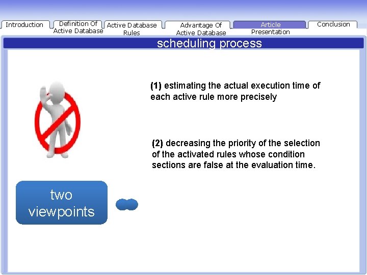 Introduction Definition Of Active Database Rules Advantage Of Active Database Article Presentation Conclusion scheduling