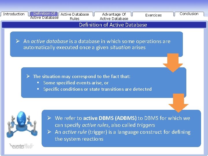 Introduction Definition Of Active Database Rules Advantage Of Active Database Exercices Conclusion Definition of