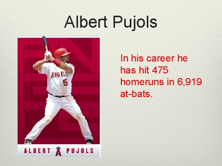 Albert Pujols In his career he has hit 475 homeruns in 6, 919 at-bats.