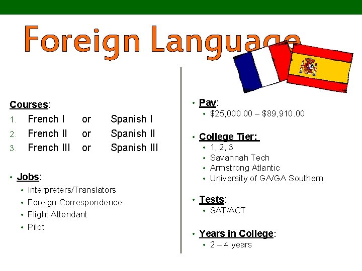 Foreign Language Courses: 1. 2. 3. French III or or or Spanish III •