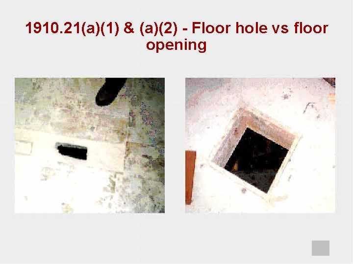 1910. 21(a)(1) & (a)(2) - Floor hole vs floor opening 