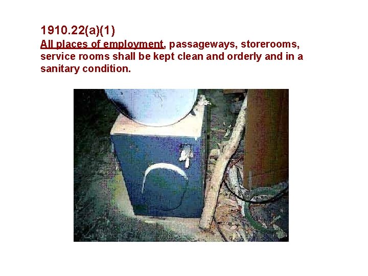 1910. 22(a)(1) All places of employment, passageways, storerooms, service rooms shall be kept clean