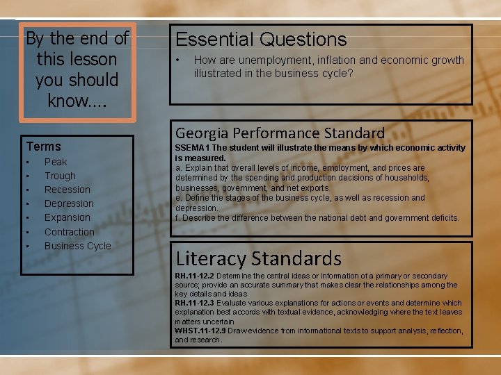 By the end of this lesson you should know…. Terms • • Peak Trough
