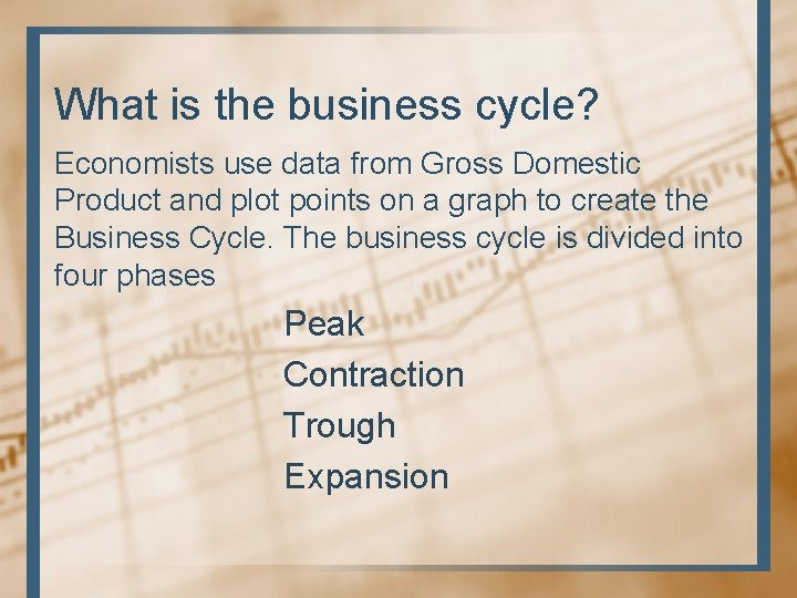 What is the business cycle? Economists use data from Gross Domestic Product and plot
