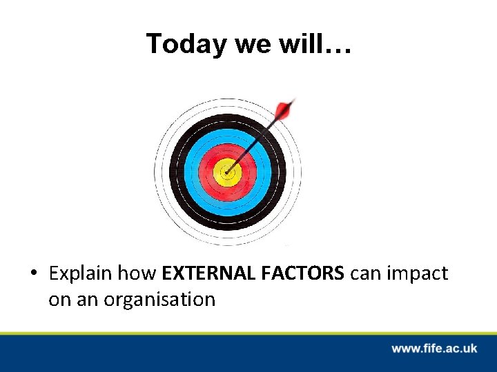 Today we will… • Explain how EXTERNAL FACTORS can impact on an organisation 