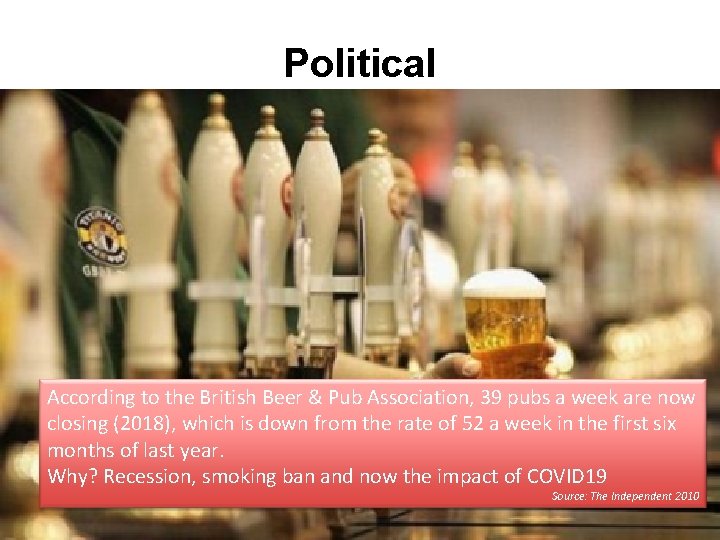 Political According to the British Beer & Pub Association, 39 pubs a week are
