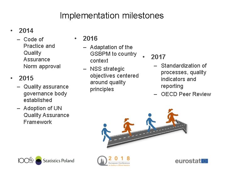 Implementation milestones • 2014 – Code of Practice and Quality Assurance Norm approval •