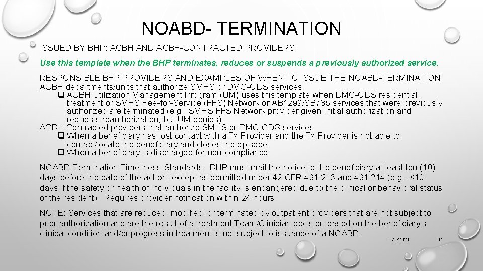NOABD- TERMINATION ISSUED BY BHP: ACBH AND ACBH-CONTRACTED PROVIDERS Use this template when the