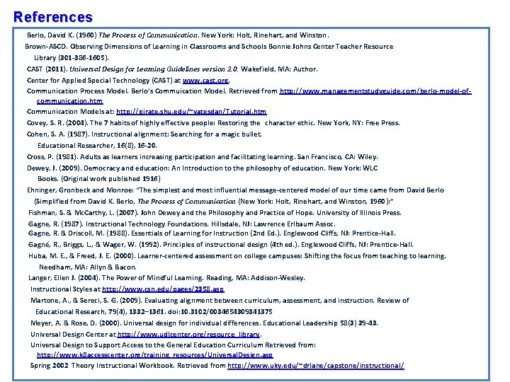 References Berlo, David K. (1960) The Process of Communication. New York: Holt, Rinehart, and