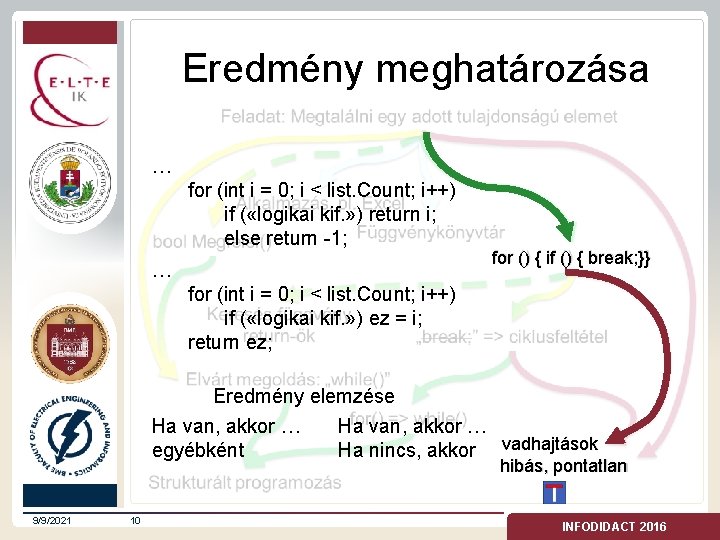 Eredmény meghatározása … for (int i = 0; i < list. Count; i++) if