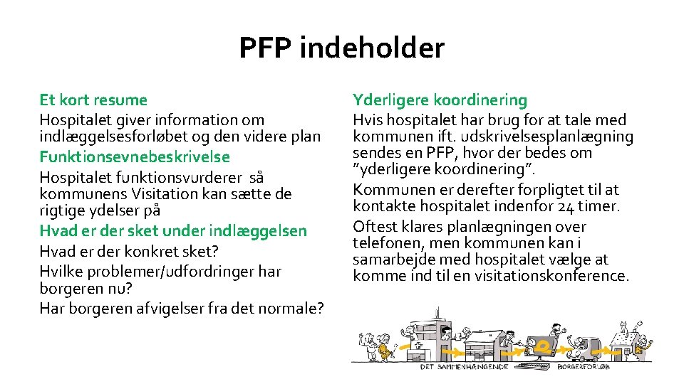 PFP indeholder Et kort resume Hospitalet giver information om indlæggelsesforløbet og den videre plan