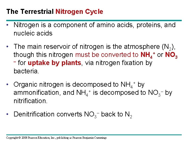 The Terrestrial Nitrogen Cycle • Nitrogen is a component of amino acids, proteins, and
