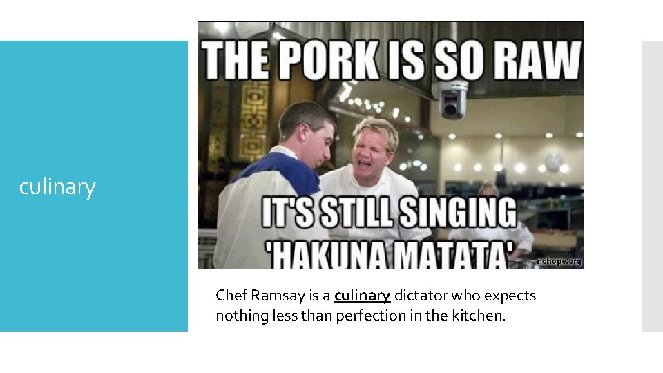 culinary Chef Ramsay is a culinary dictator who expects nothing less than perfection in