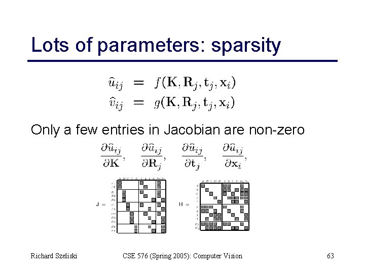 Lots of parameters: sparsity Only a few entries in Jacobian are non-zero Richard Szeliski