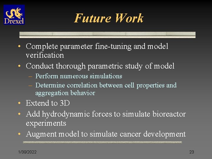 Future Work • Complete parameter fine-tuning and model verification • Conduct thorough parametric study
