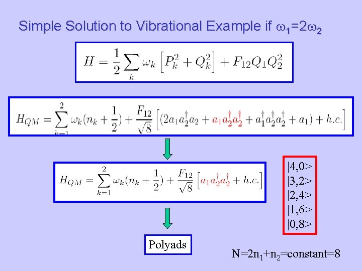 Simple Solution to Vibrational Example if w 1=2 w 2 |4, 0> |3, 2>