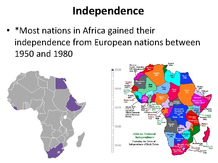 Independence • *Most nations in Africa gained their independence from European nations between 1950
