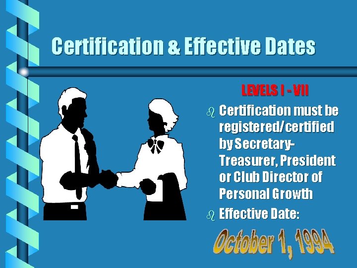 Certification & Effective Dates LEVELS I - VII b Certification must be registered/certified by