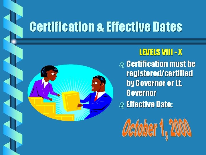 Certification & Effective Dates LEVELS VIII - X b Certification must be registered/certified by