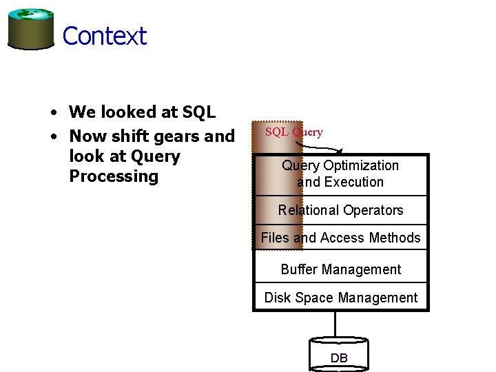Context • We looked at SQL • Now shift gears and look at Query