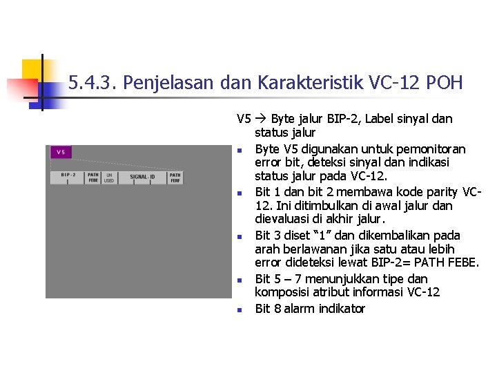 5. 4. 3. Penjelasan dan Karakteristik VC-12 POH V 5 Byte jalur BIP-2, Label