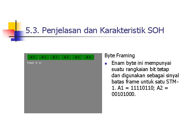 5. 3. Penjelasan dan Karakteristik SOH Byte Framing n Enam byte ini mempunyai suatu