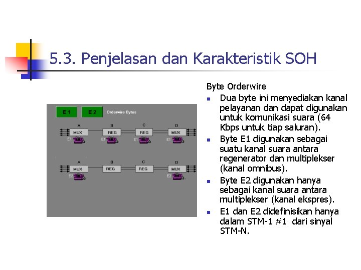 5. 3. Penjelasan dan Karakteristik SOH Byte Orderwire n Dua byte ini menyediakan kanal