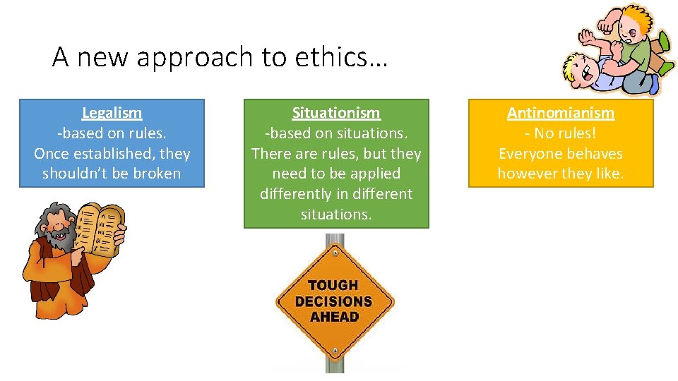A new approach to ethics… Legalism -based on rules. Once established, they shouldn’t be